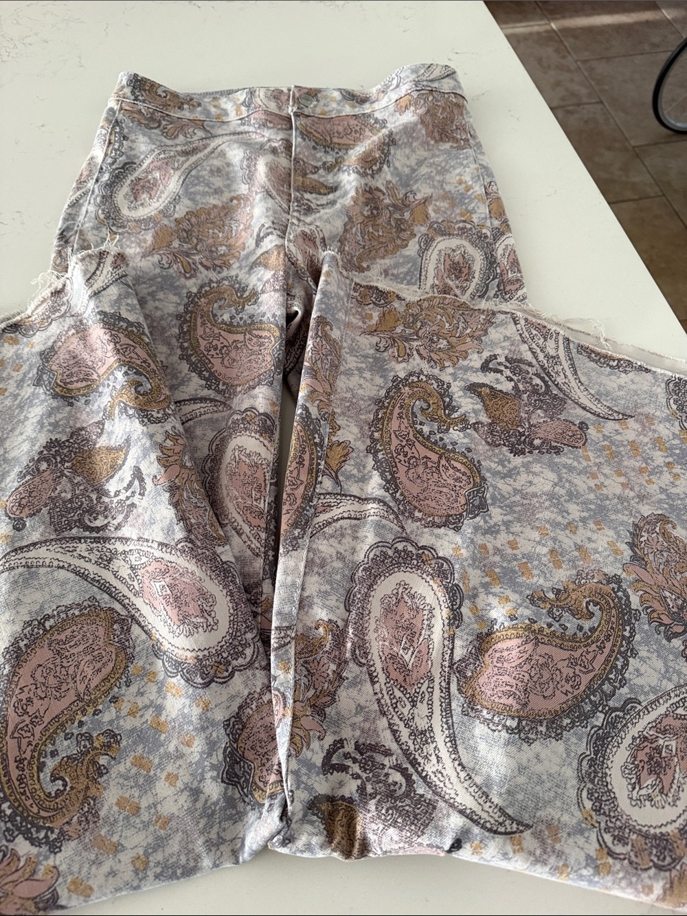 We The Free Paisley Flare Jeans in Gray, Pink & Brown - Picture 2 of 9